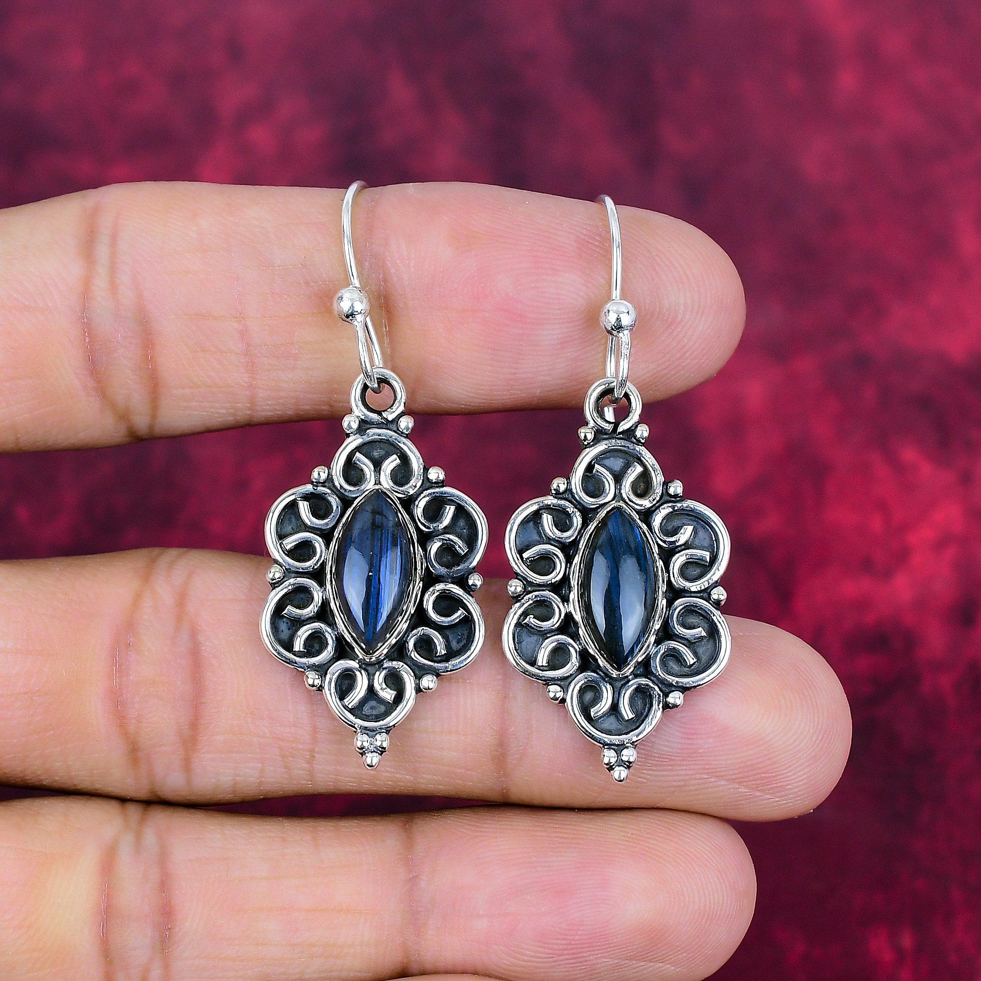 

Лабрадорит 925 цельные серебряные серьги, серьги ручной работы с драгоценными камнями, ювелирные изделия, подарки для жены, абсолютно новые серьги 1.96 Inches