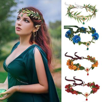 Halloween Costume Elf Headpiece Wedding Elven Princess Tiara Fairy Flower Leaf Crown