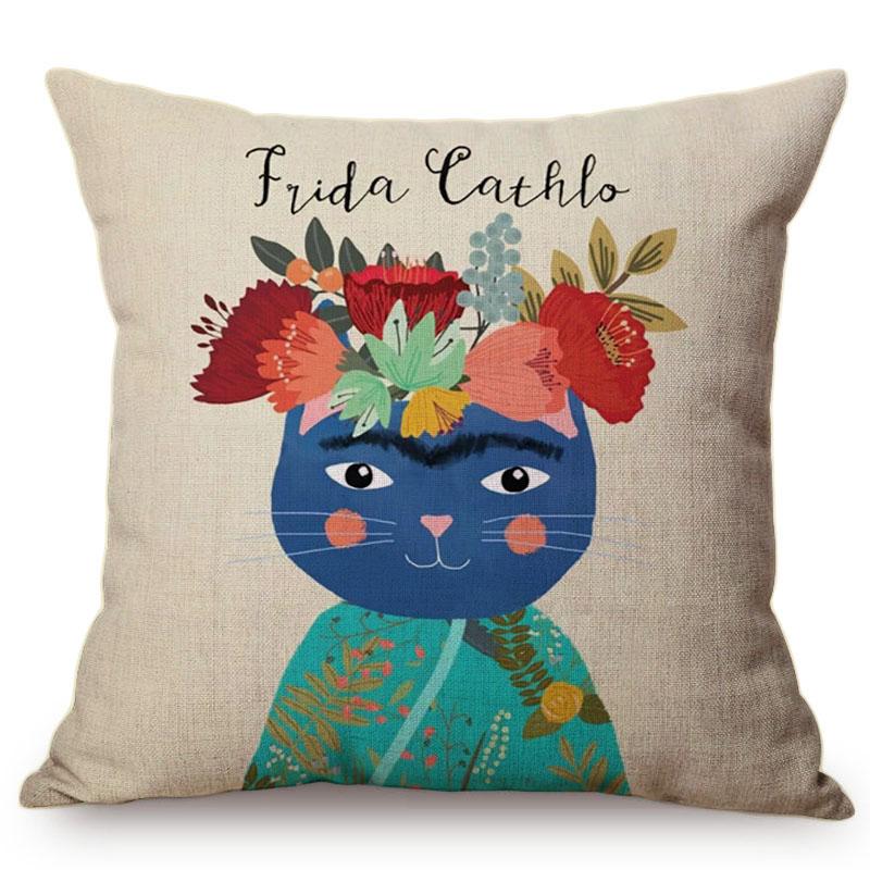 Cute Watercolor Painting Cat Flamingo Dog Kid'S Nursery Art Room Decorative Throw Pillow Case Cotton Linen Animal Cushion Cover
