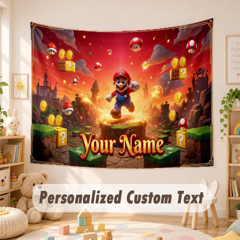 Custom Name Text Tapestry,Super Mario Boho Wall Hanging, Decorative Backdrop Tapestry For Room