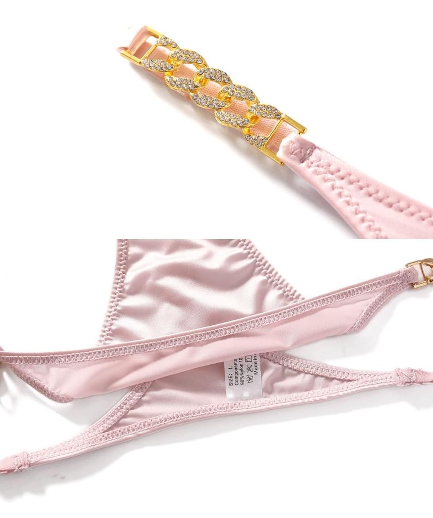 NICE SELECTION Panties with Sexy Satin Crotchless Women's T-Back Chains, Lingerie, (L, WHITE)
