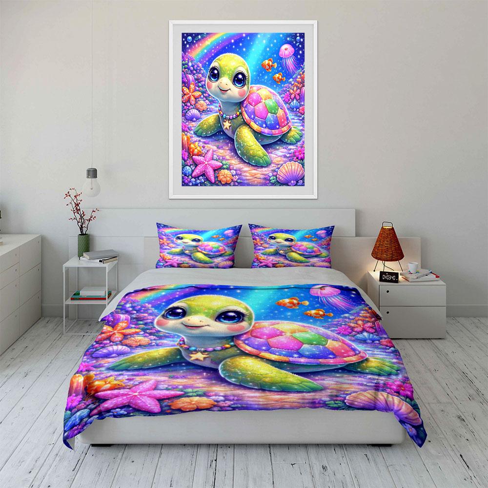 Colorful Turtle Wonderland Bedding Duvet Cover Set  (1*Duvet Cover 2*Pillowcases, Without Duvet Insert)