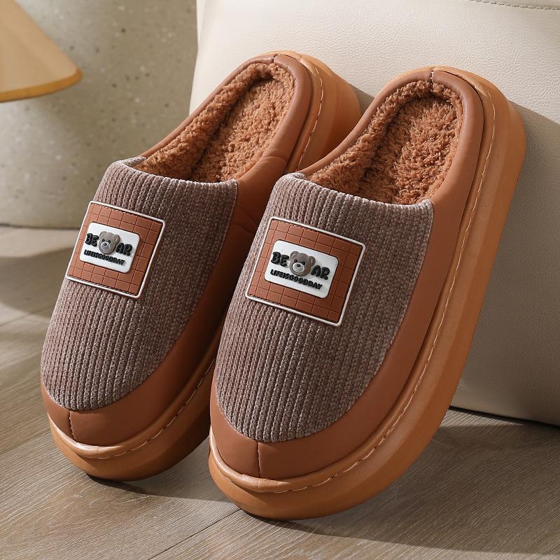 House Slippers for Men Stripes Soft Memory Foam Bedroom Shoes Warm Winter Couple Slippers Plus Size