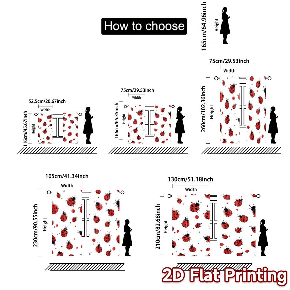 2pcs   2D FLAT PRINTING Curtains (Without Rod) Ladybug Parade(1) Popular Minimalist Curtains Machine Washable Fabric Curtains