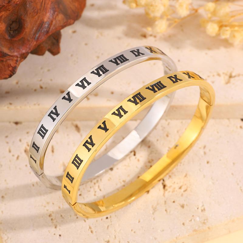 Retro Oil Dripping Roman Numerals Women's Fashion Light Luxury Ing Open Bracelet Buckle Bracelet