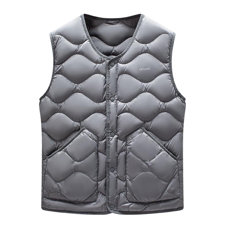 Men's Lightweight White Duck Down Vest - Solid Color, Sleeveless, Versatile, Warm Inner Layer for Autumn/Winter.