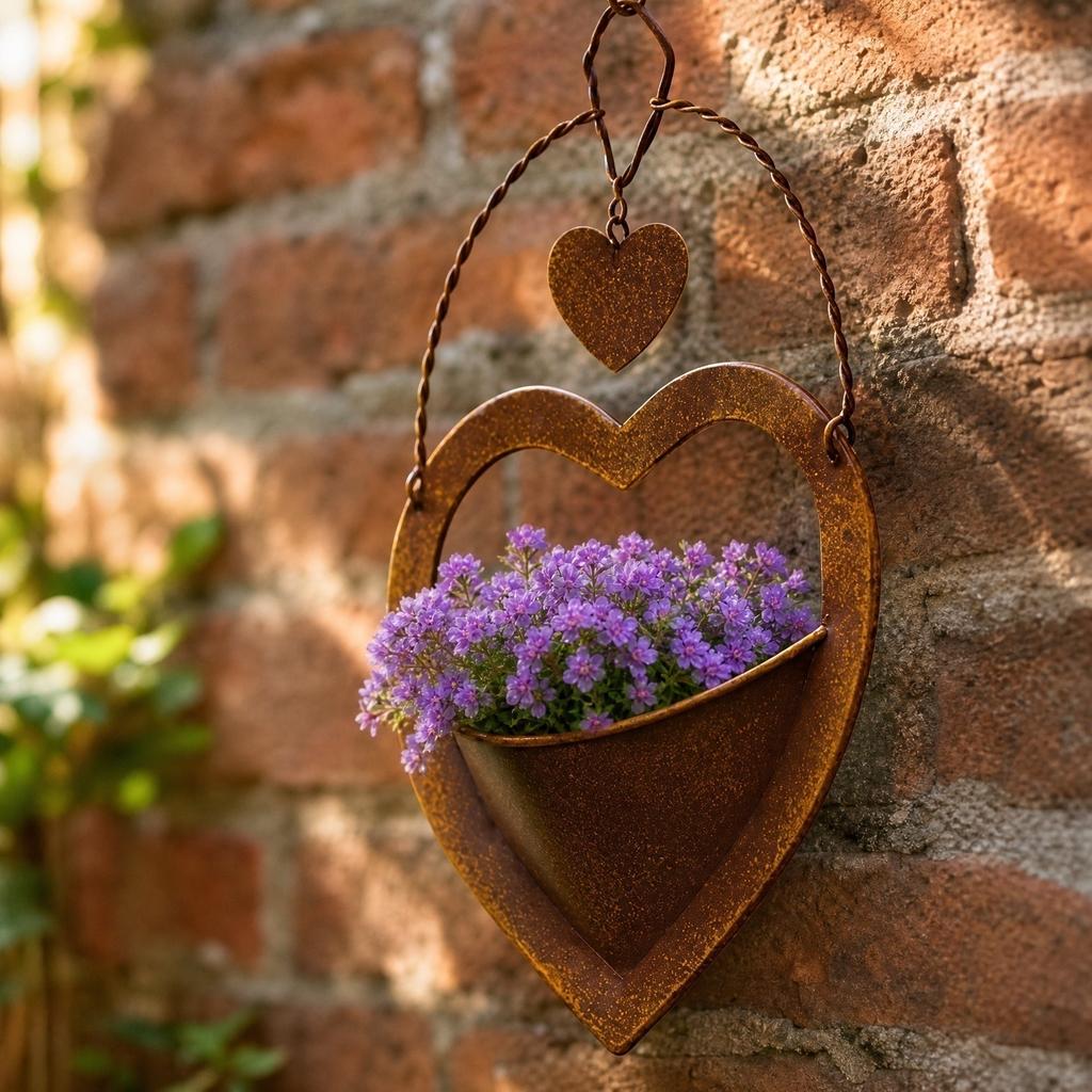 Metal Hanging Planter Garden Iron Decorative Basket Outdoor Patio Wall Mounted Plant Holder with Heart Shape Design for Home Yard
