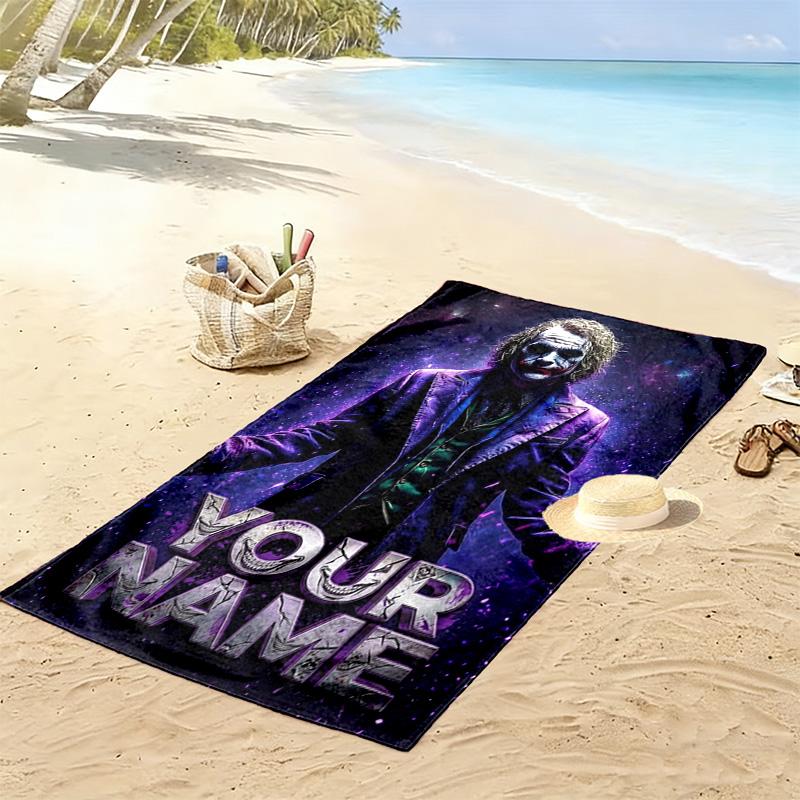 Name Custom Clown Joker Print Beach Towel, Large Soft Quick Dry Towel for Beach Camping Swimming