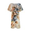 Womens Summer Dresses Short Sleeve Linen Casual T-Shirt Dresses Swing Beach Midi Dress Sundresses With Pockets