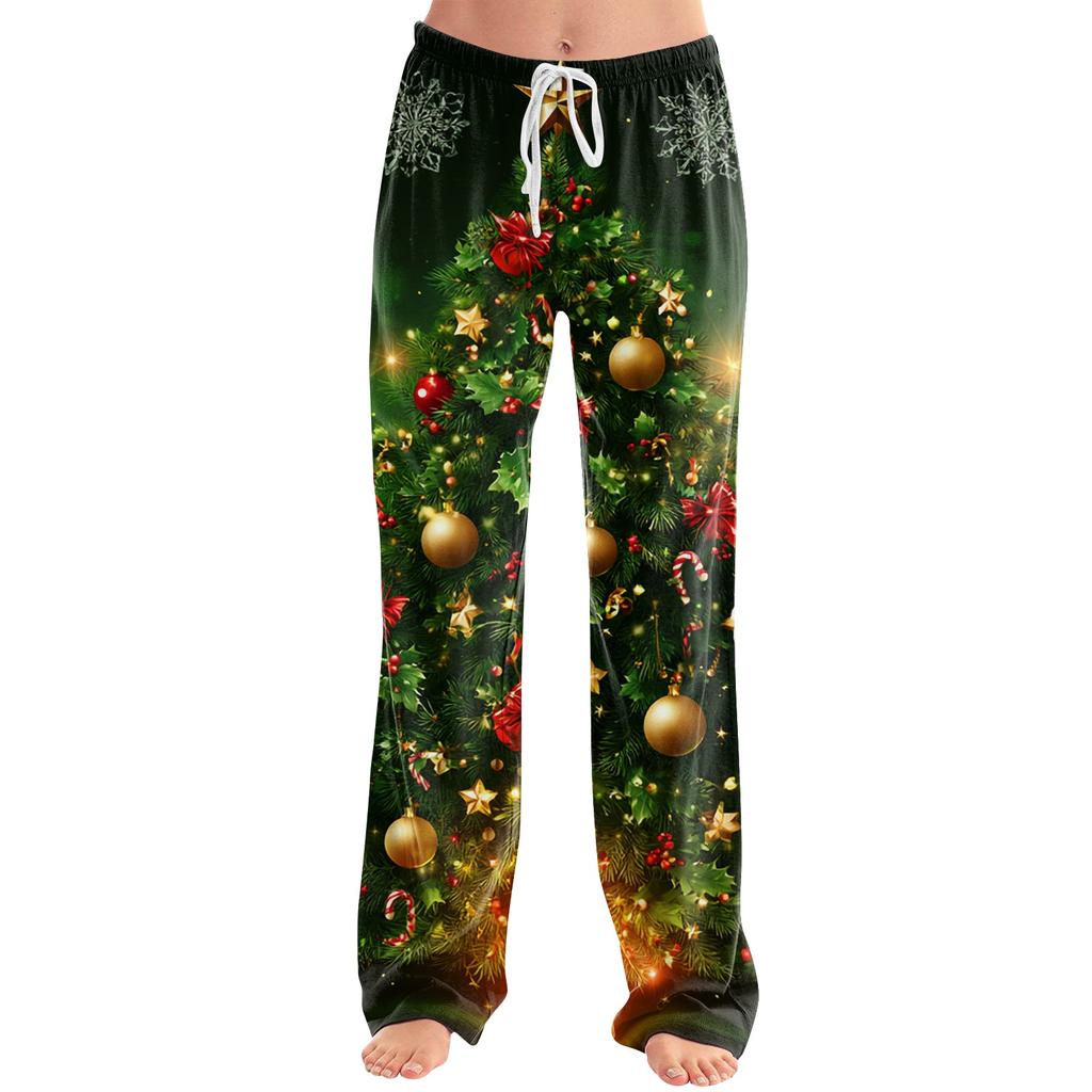 Women's Casual Christmas Print Loose Fit Pajama Pants for Home Sleepwear