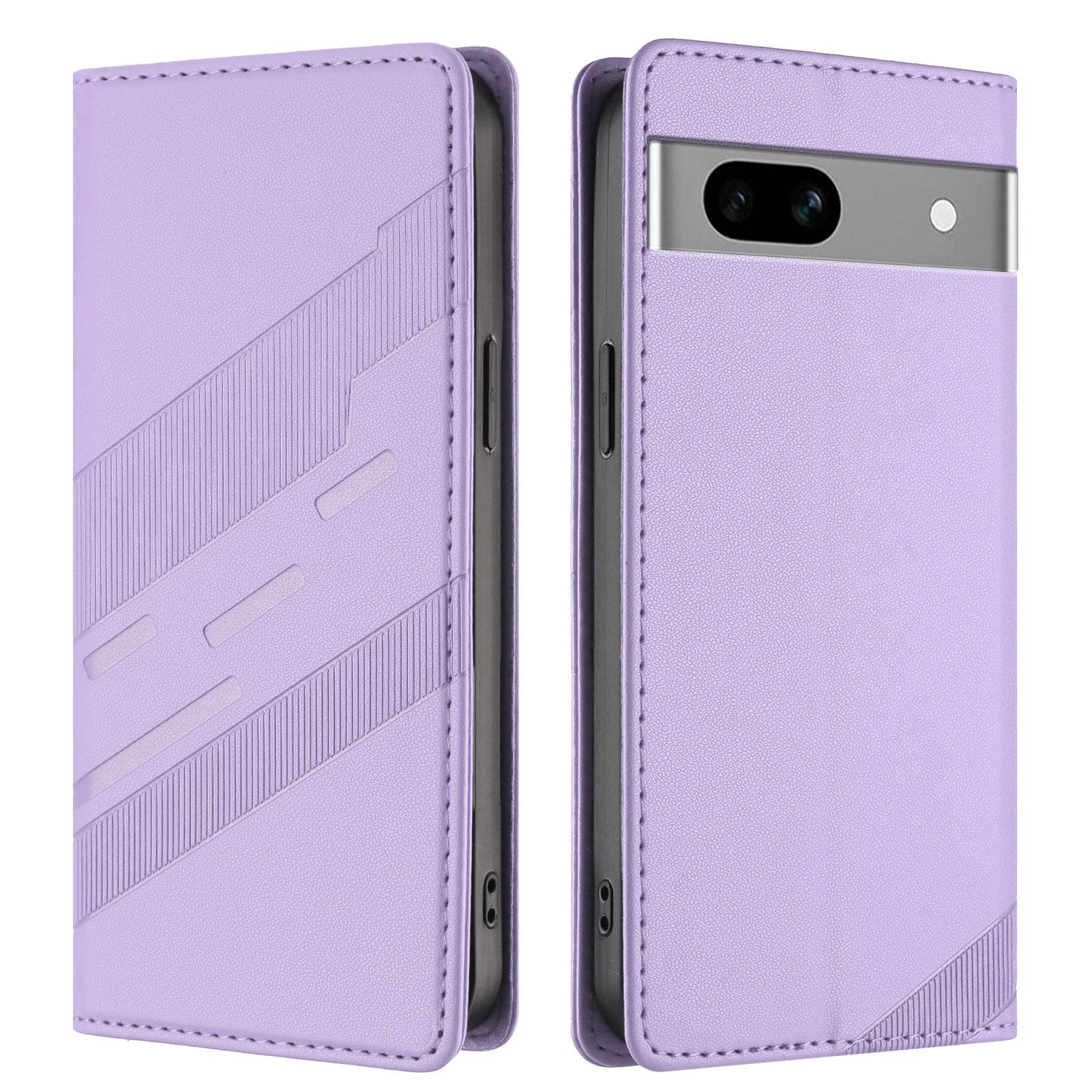 

For Google Pixel 7a Phone Cases Punk Style Imprinted Wallet Stand Leather Cover Light Purple