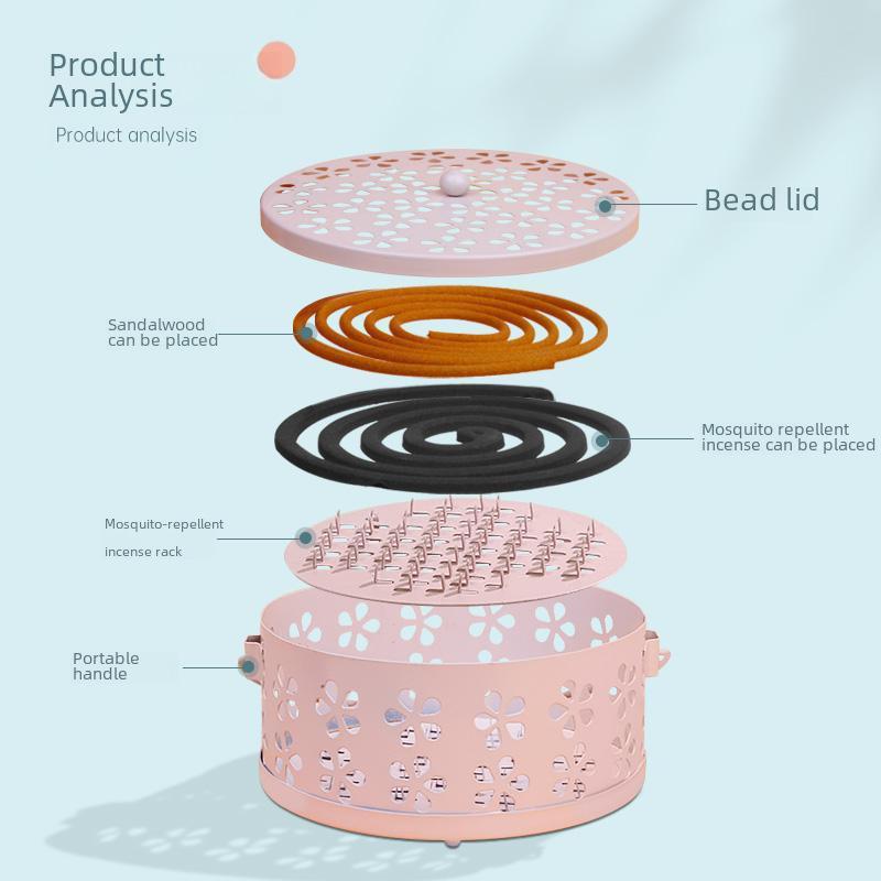 Iron Mosquito Coil Holder Incense Burner with Lid, Classical Style for Indoor Use