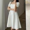 Square Neck Retro Short Sleeve Women Dress  Fashion Summer Elegant Female Basic Bodycon A Line Dresses