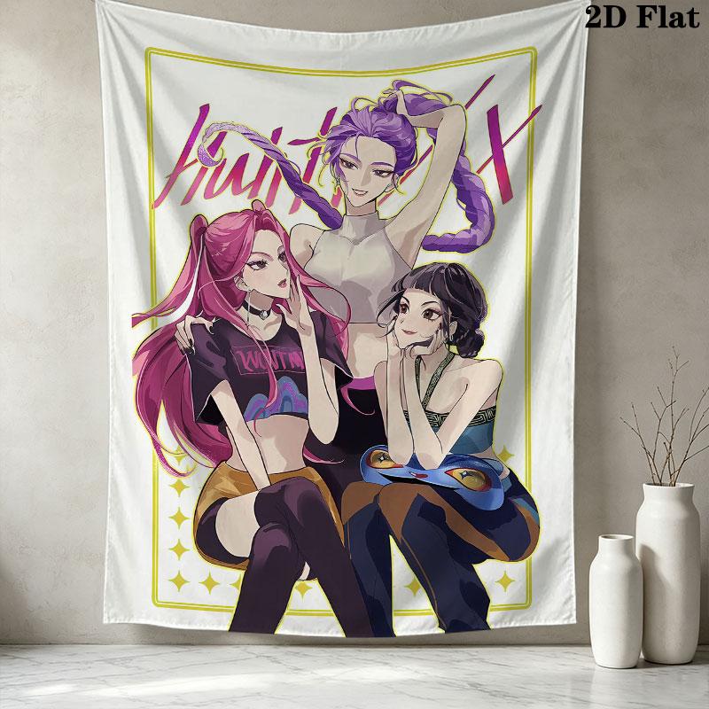 Kpop Demon Hunters Wall Tapestry Aesthetic Wall Hanging Printed Fabric Blanket Decorative Tapestries For Bedroom Living Room Home Decor