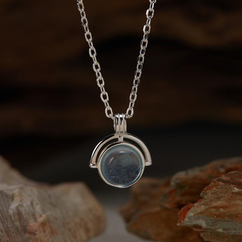Simple And Stylish Design Colored Treasure Necklace Women'S S925 Sterling Silver Natural Red Agate Tiger Eye Aquamarine Moonstone Pendant
