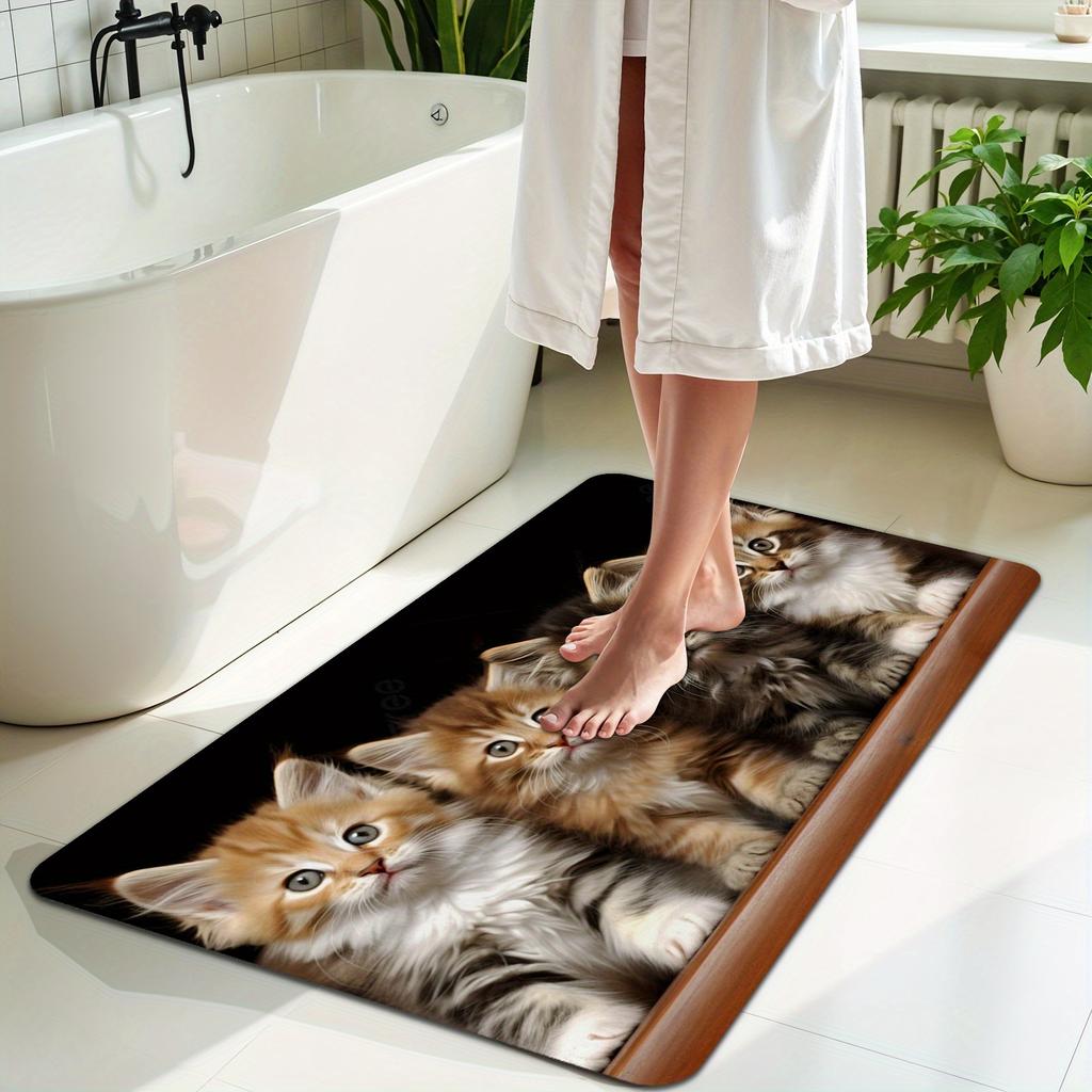 1Pcs Anti Fatigue Kitchen Rugs Cat print Waterproof Non-Slip Thick Cushioned Kitchen Mat Heavy Duty Comfort Standing Mat for Kitchen