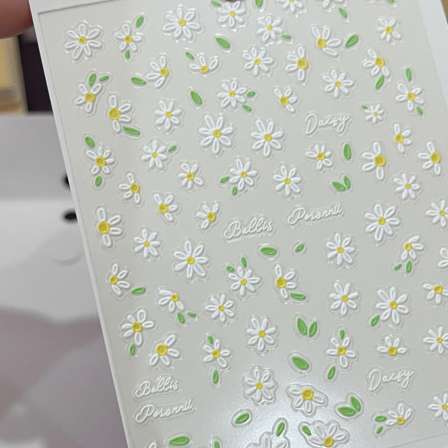 Top-Selling 3D Embossed Daisy Nail Art Stickers - Cute Spring Design Embossed Fresh Daisy [1 Sheet]