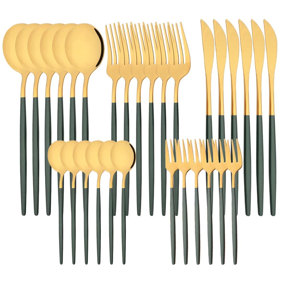 30Pcs Pink Silver Dinnerware Set Stainless Steel Steak Knife Fork Coffee Spoon Flatware Dishwasher Safe Kitchen Tableware Set