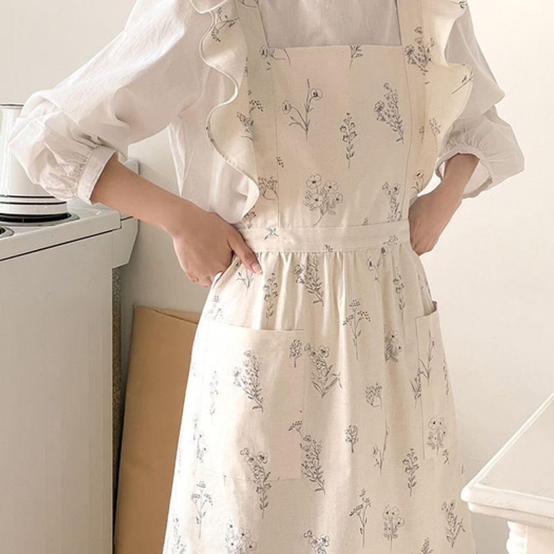 BELLELIFE Pencil Flower Ruffle Apron