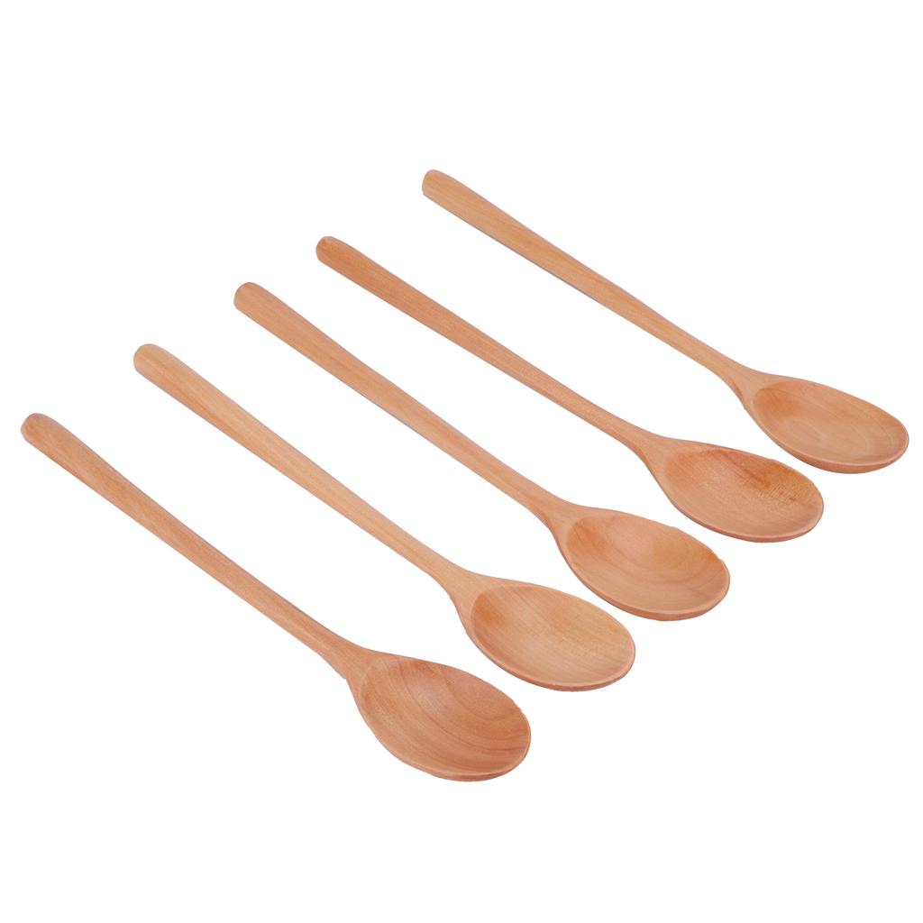 5PCS Wooden Spoon with Long Handle Soup Spoon for Barbecue Camping Party Home KitchenWood Color