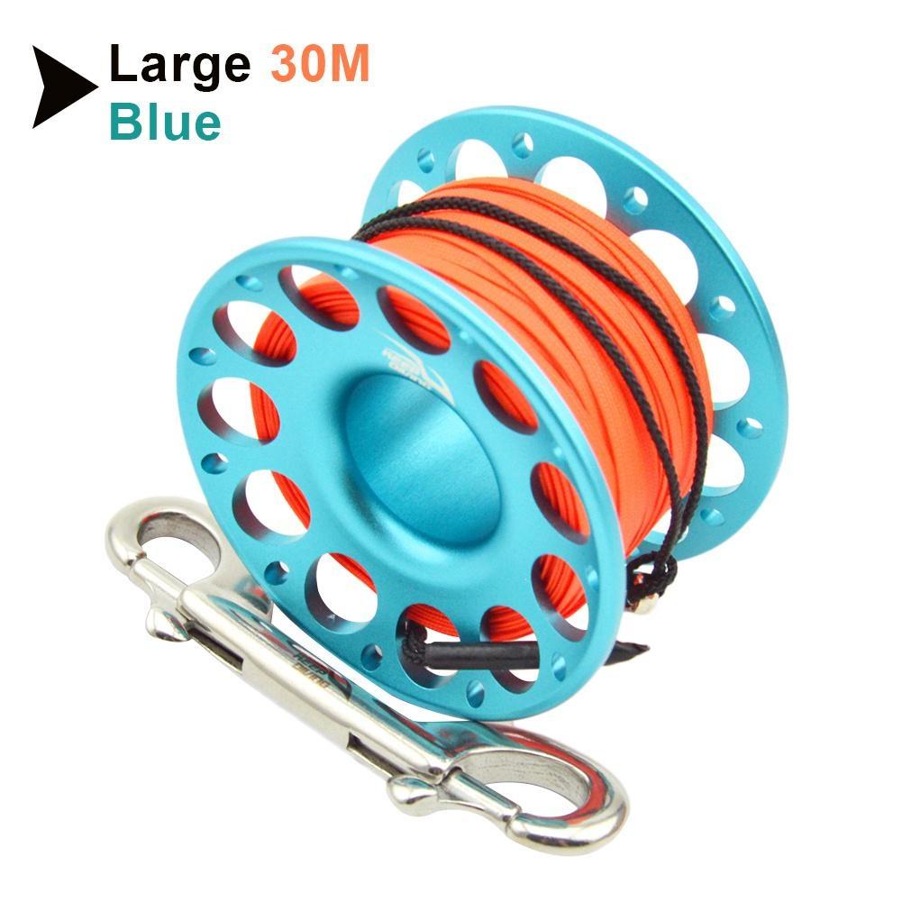 Scuba Diving Aluminum Alloy Spool Finger Reel 15M 30M with Stainless Steel Double Ended Hook for Cave Dive Equipment