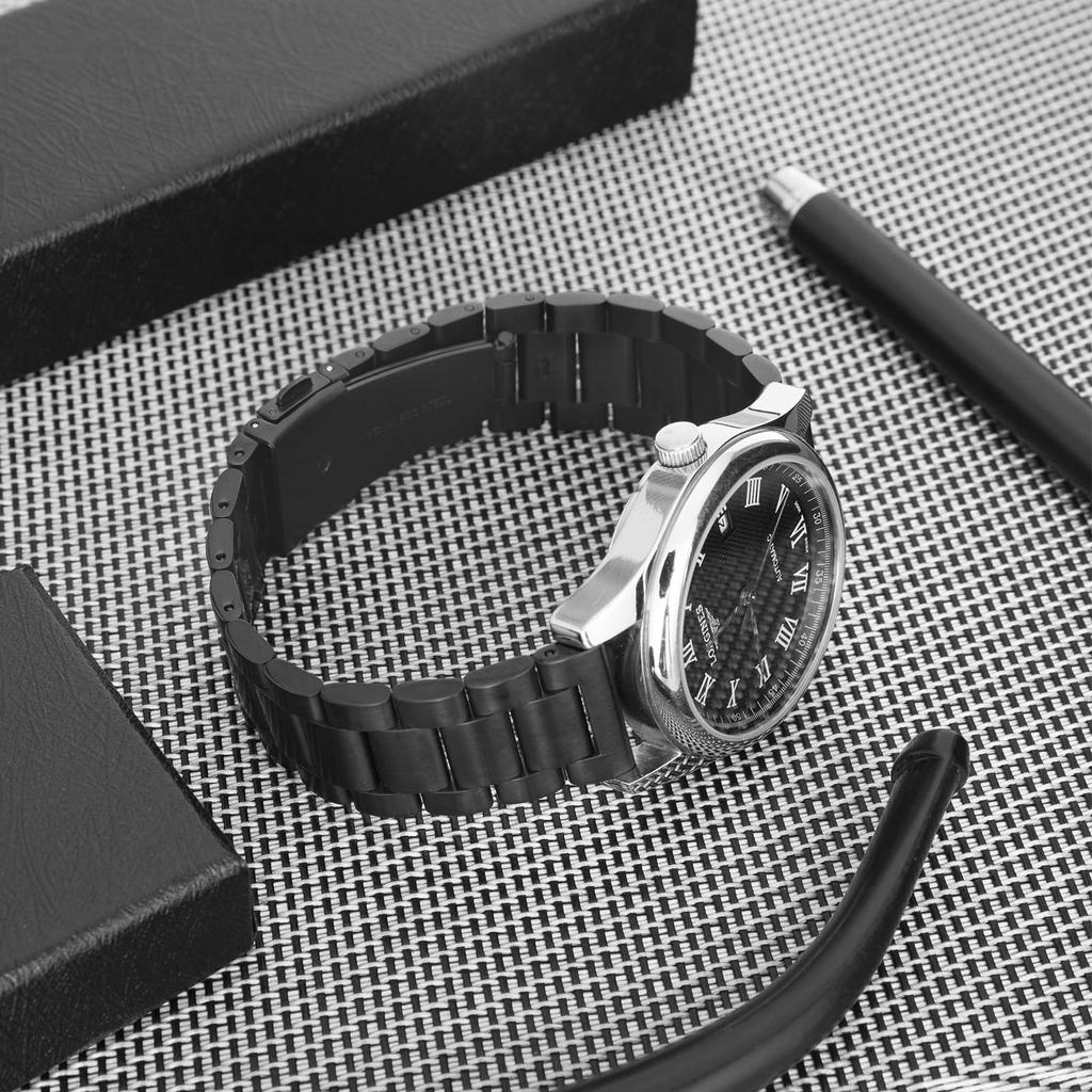 SEUER 20mm Stainless Steel Watch Metal Watch Quick Release Replacement Unisex Band, Bracelet, Strap, (Black, 20mm)