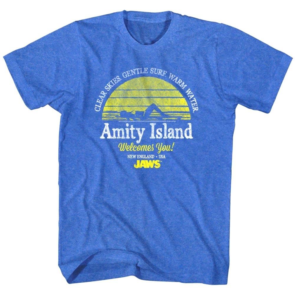 Jaws Amity Island Clear Skies Men T Shirt Vintage Sunset Gentle Surf Top Water XL