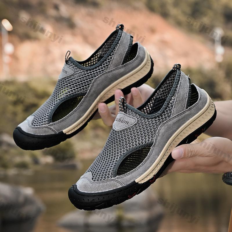 Fashion Large Size Men's Casual Shoes 2025 Summer Mesh Breathable Comfortable Flats Fashion Non Slip Outdoor Soft Sole Vintage Sandals