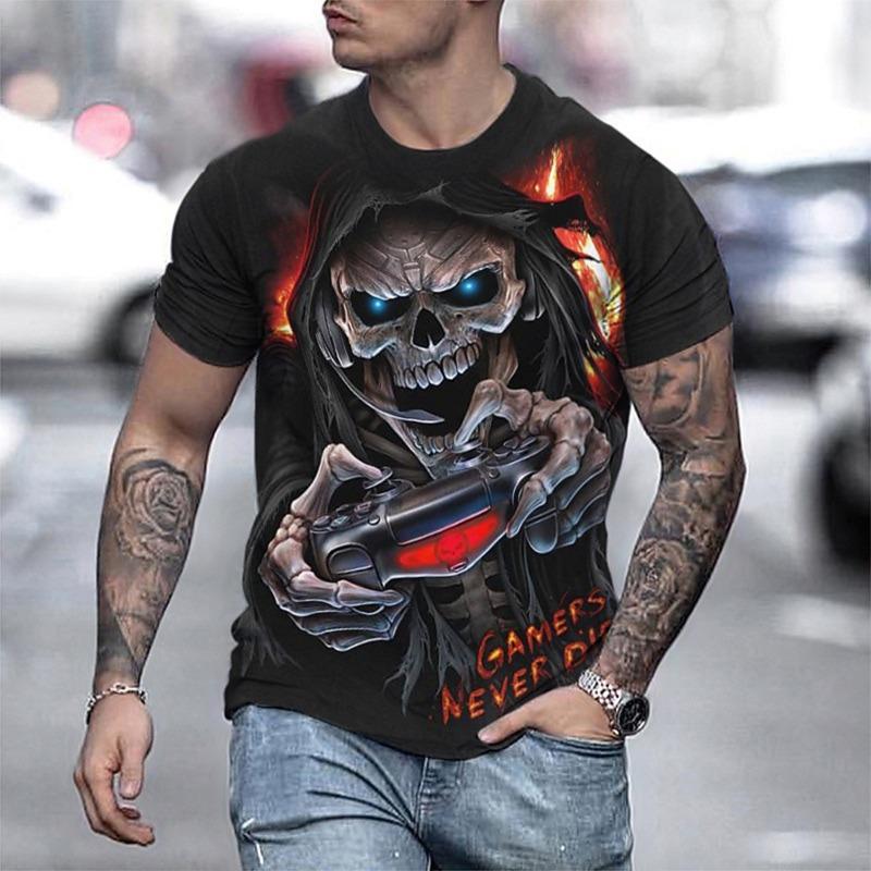 

Black Street Style T-Shirts Gothic Skull 3D Print Men Women Casual O-Neck Short Sleeve XXS