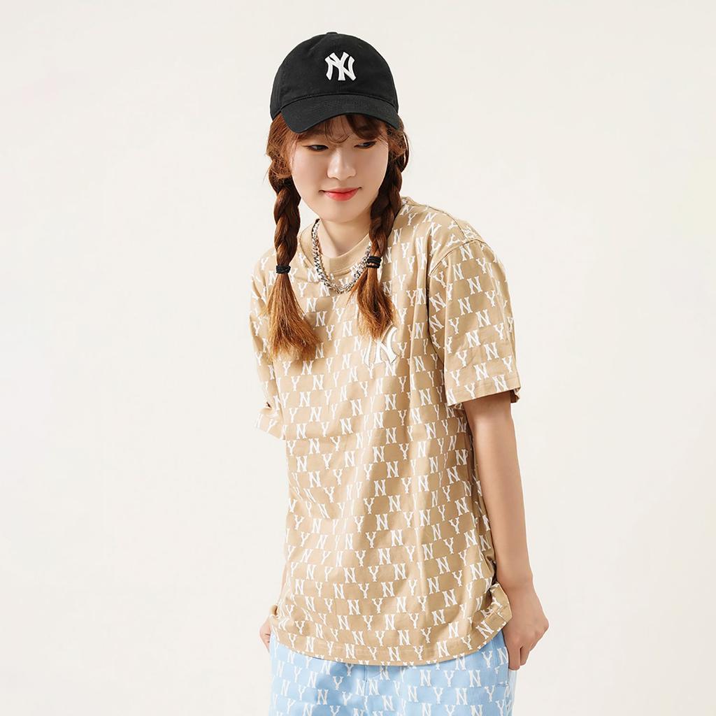 MLB Base Logo T Shirts Unisex Beige Crew Neck Moderate 3ATSM1023-50BGD