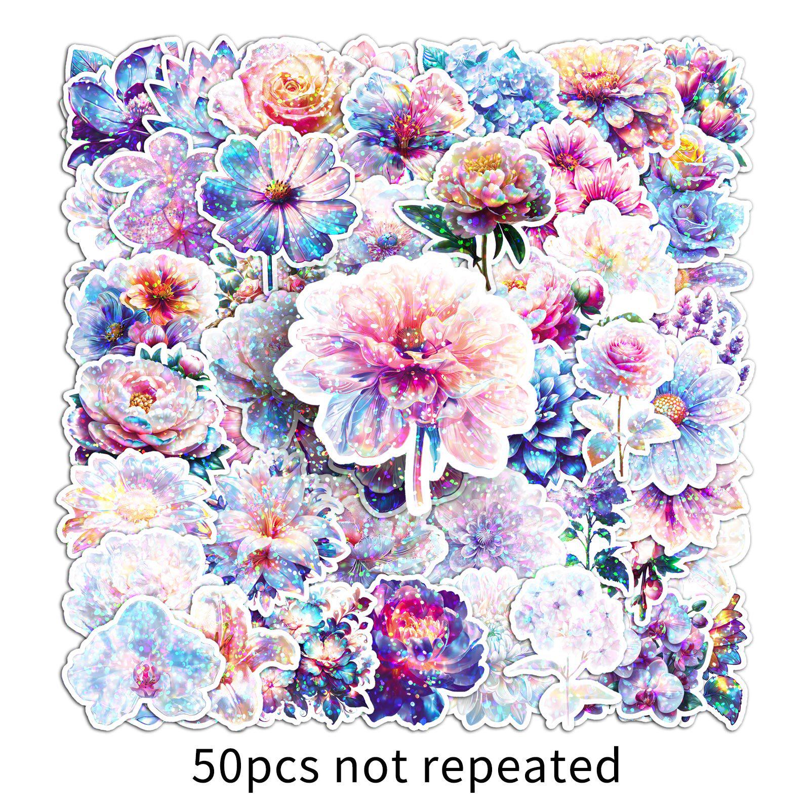 

50 Dazzling Floral Laser Stickers - Creative, Waterproof Plant Designs for Computers, Cool and Trendy