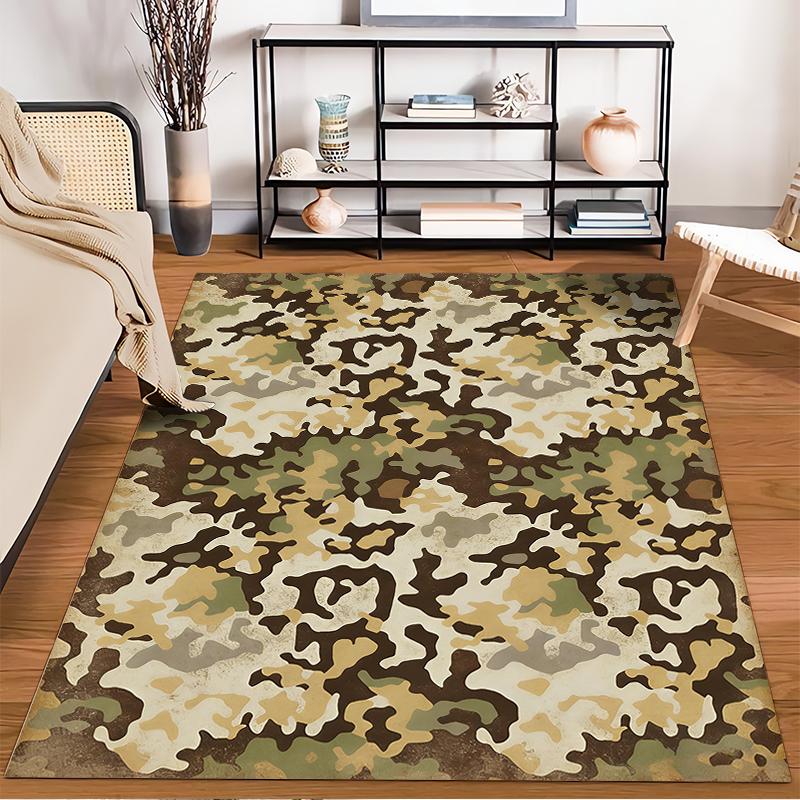Modern Camouflage Pattern Rug, Green Brown Yellow Home Decor Carpet Suitable for use as an anti-slip for living room bedroom sofas