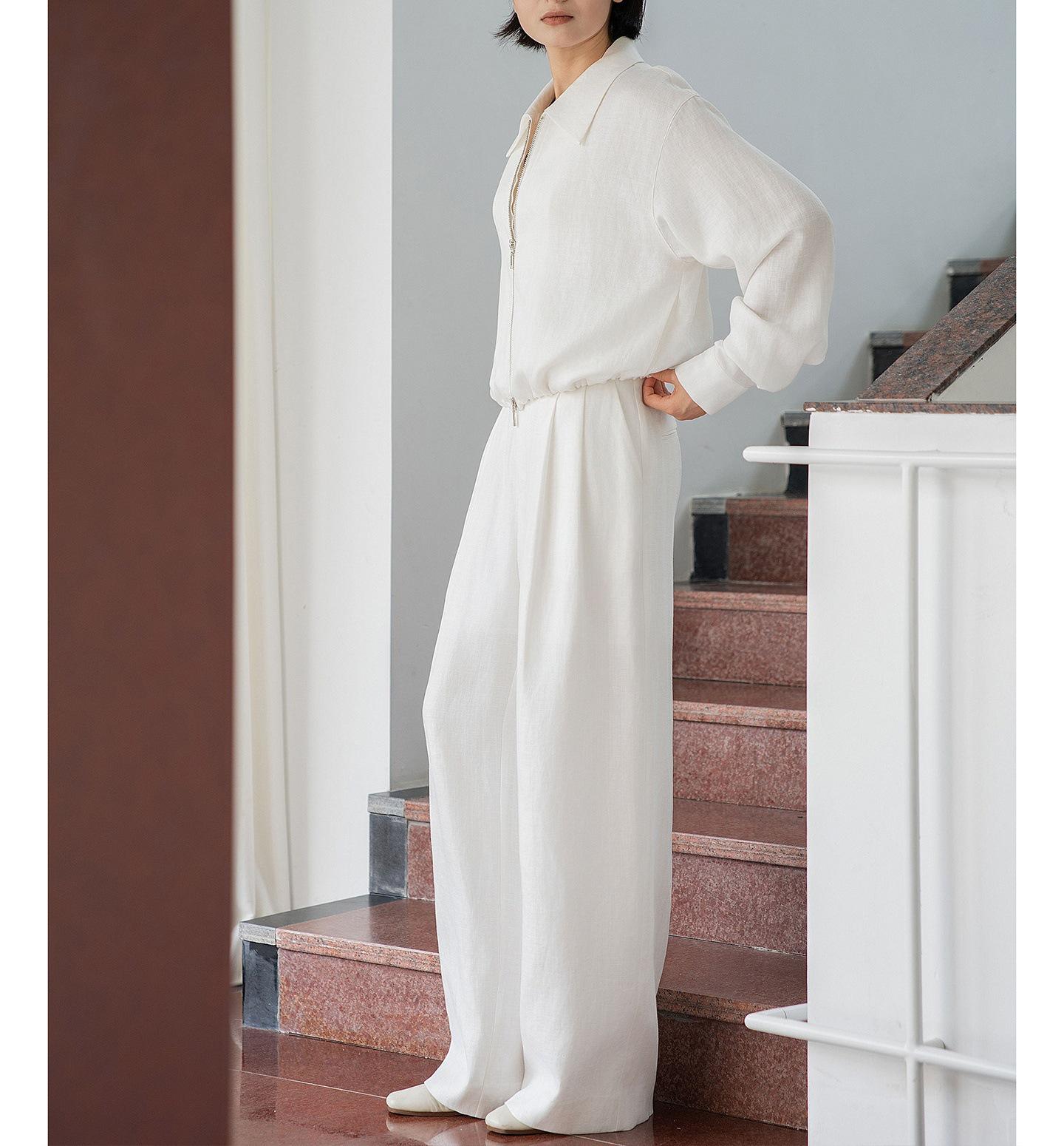 

2026 Spring/Summer Tencel Linen Two-Piece: Elegant Short Jacket & Wide-Leg Pants Set in Intellectual Style. L