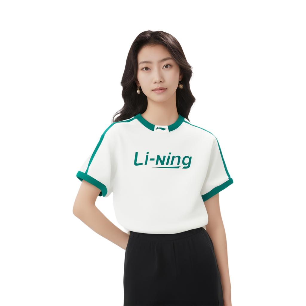 Li Ning Sports Lifestyle Series High Street American Vintage Comfortable Crew Neck Pullover Simple Short Sleeve T-Shirt Women T-Shirt AHSVB44-4