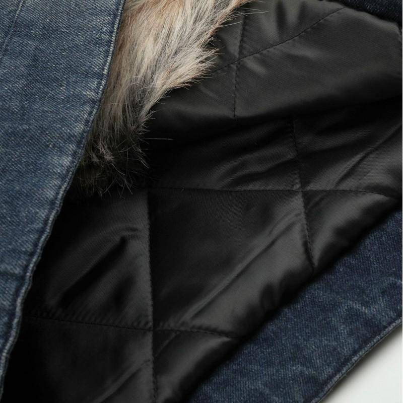 American Vintage Napoleon Collar Denim Padded Jacket Loose Fit Warm Winter Coat Unisex