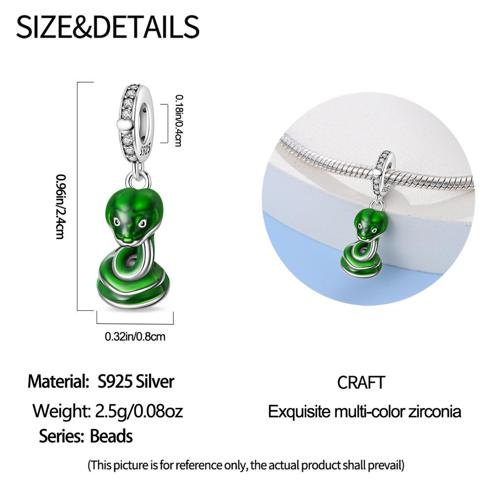 Original Charms Copper Small Green Snake Pendant Beads Fit Bracelet Women Jewelry Making Diy Gift