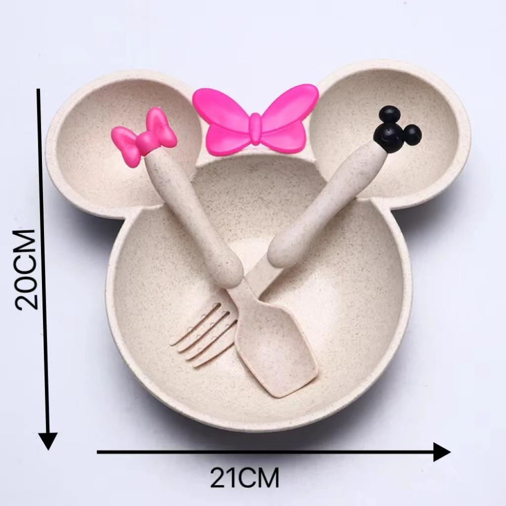 3 Stück/Set Cartoon Baby Schüssel Geschirr Set Weizenstroh Kindergeschirr Kinder Abendessen Fütterungsplatte Schleife Speiseteller Löffel Gabel