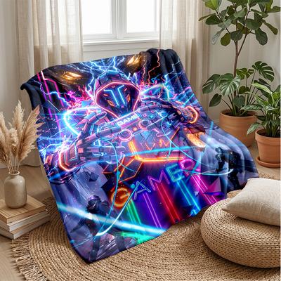 Neon Gamer Battle Theme Blanket Lightweight Warm Flannel Blanket Decorative Throw Blanket for Home Decoration