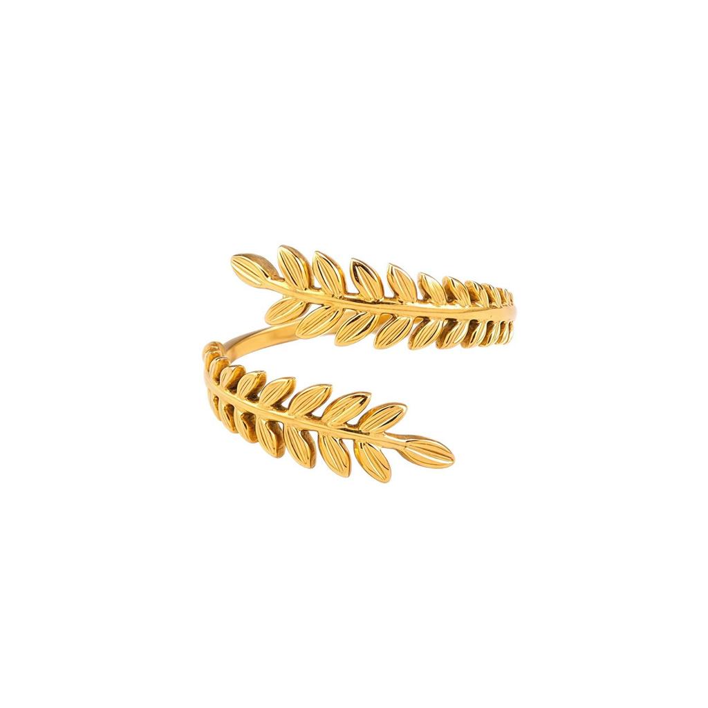 18K Gold Electroplated Adjustable Leaf-shaped Stainless Steel Ring