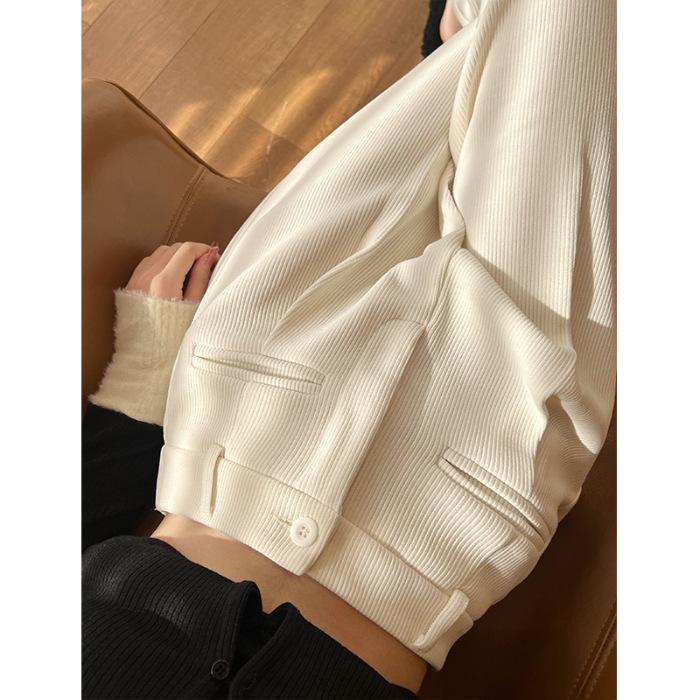 Thicken Warm Corduroy Wide Leg Pants Casual Winter Plus Velvet Pantalones Korean Fashion Women's Baggy Straight Sweatpants