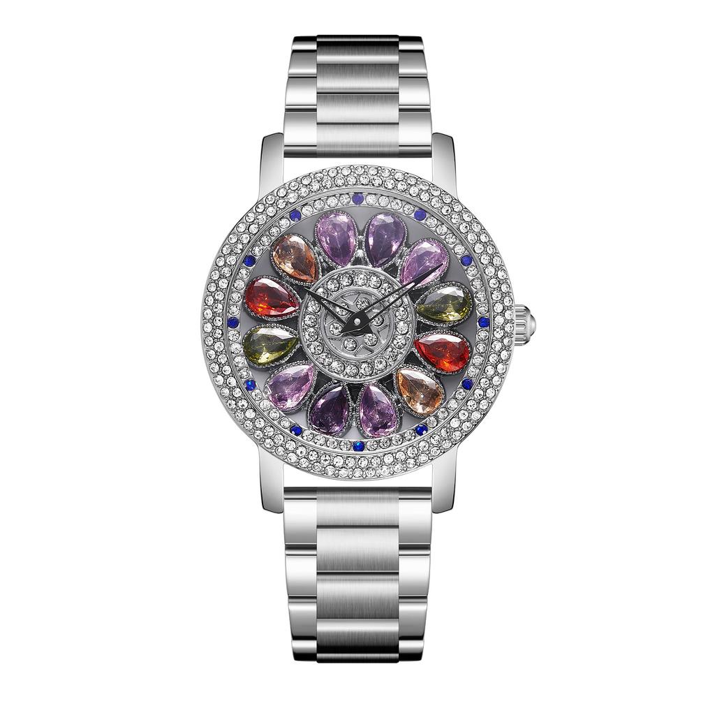 Fashion Rotatable Dial Women's Watch Colorful Rhinestone Diamond Stylish Casual Elegant Lady Watches Waterproof Wristwatch