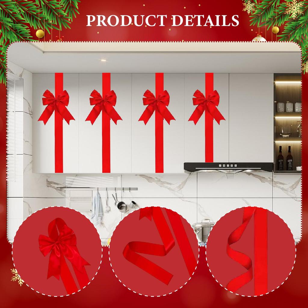 4x Christmas Cabinet Door Bows Supplies for Holiday Cabinets Party Supplies