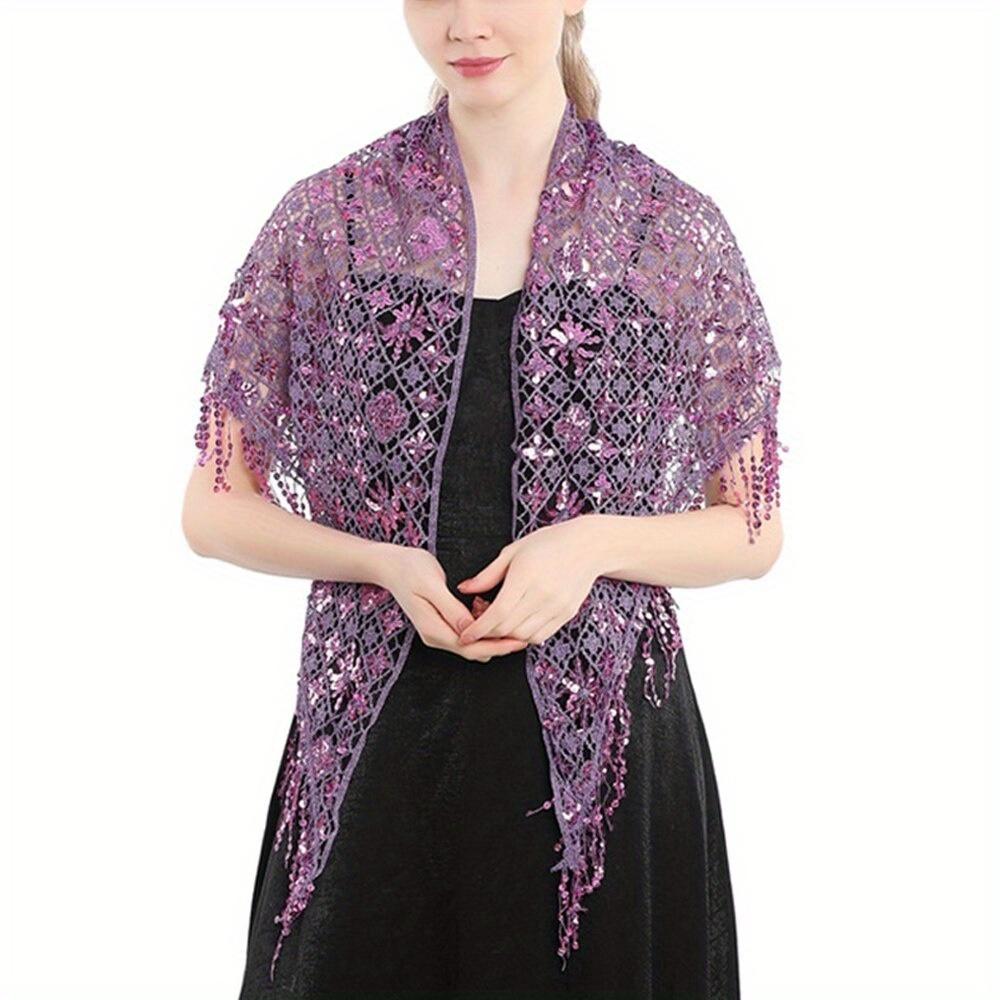 1Pc Elegant  Triangle Sequins Wedding Shawl Women Evening Dress Shawl Ladies  Banquet Decoration Tassel Shawls