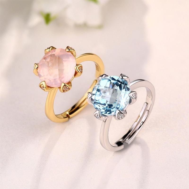 Tancise Classic 925 Sterling Silber 9*9Rosa Quarz Ring Damenschmuck Hochzeit Versprechen Party Geschenk
