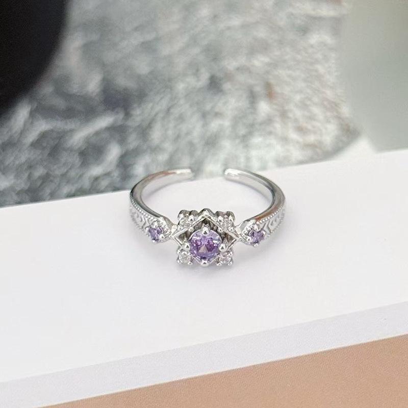 Neun Violett Aus Feuer Violett Zirkon Gebürsteter Offener Ring Damen Nische High-End Farbjuwel Persönlichkeit Leichter Luxus Ring
