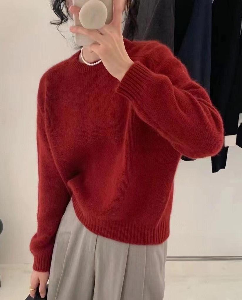 Women's Thickened Wool Cashmere Sweater - Round Neck, Loose Knit, Lazy Style Pullover