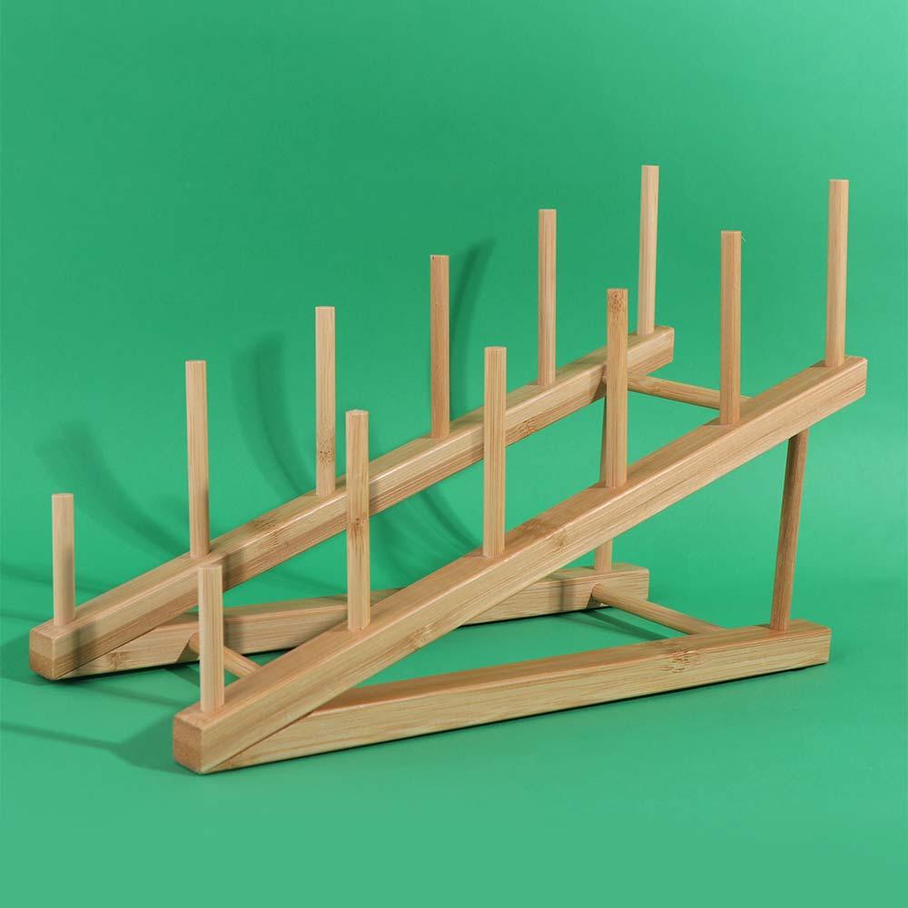 Ladder Type Pot Lid Holder Drying Book Display Stand Bamboo Dish Rack  for Plate/ Bowl/ Cup