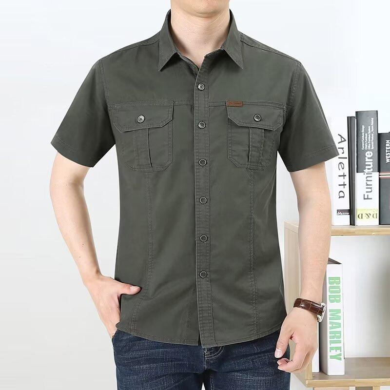

Summer short-sleeved shirt men s large-size military uniform tooling outdoor loose casual inch shirt men s thin top 5XL зелений
