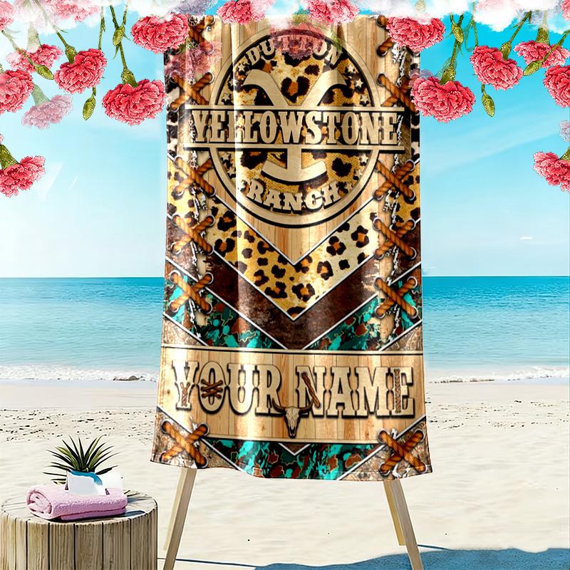 Name Custom Western Series Yellowstone Print Beach Towel, Large Soft Quick Dry Towel for Beach Camping Swimming