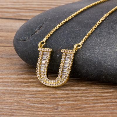 Nidin Light Luxury A-Z 26 Letters Necklace Zircon Pendant for Women Initials Name Necklace Fashion Party Wedding Jewelry Gift